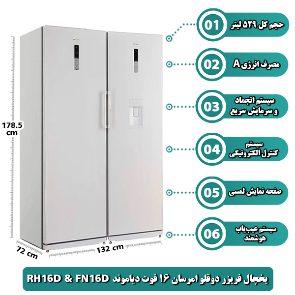 یخچال فریزر دوقلو امرسان 16 فوت دیاموند RH16D & FN16D