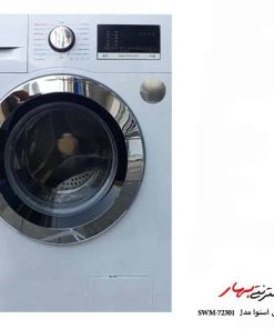 ماشین لباسشویی اسنوا مدل SWM-72301 ظرفیت 7 کیلوگرم سری هارمونی اینورتر رنگ سفید با درب کروم