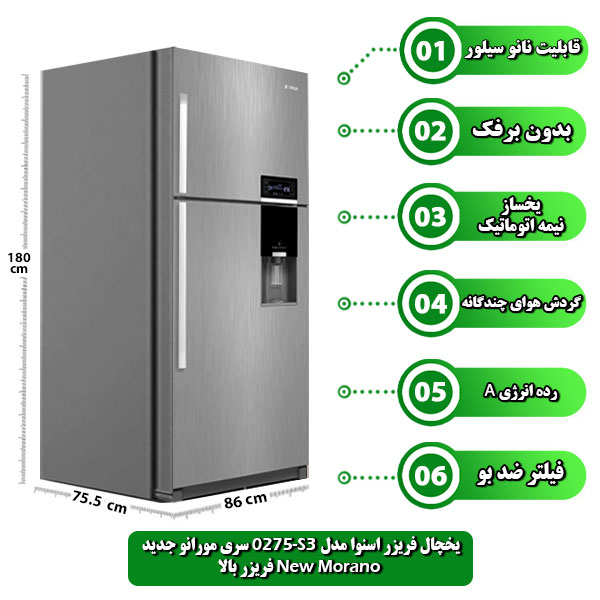یخچال فریزر اسنوا مدل S3 0275 سری مورانو جدید New Morano فریزر بالا