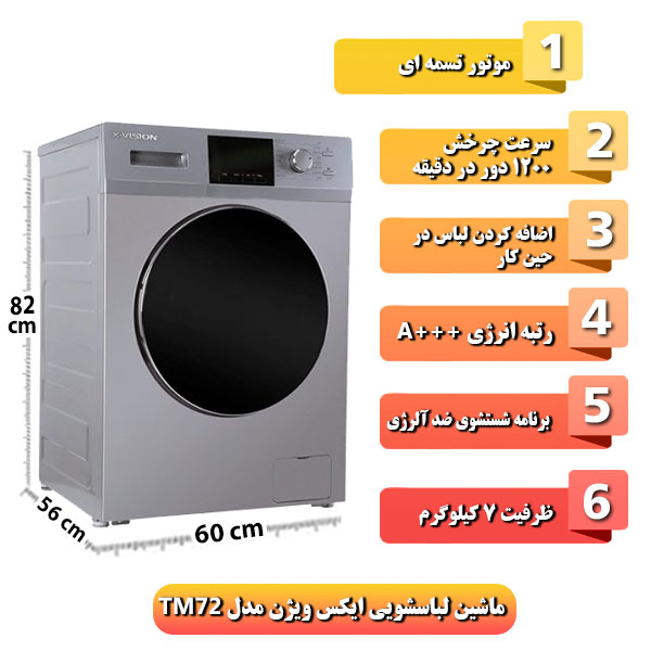 
ماشین-لباسشویی-ایکس-ویژن-مدل-TM72-