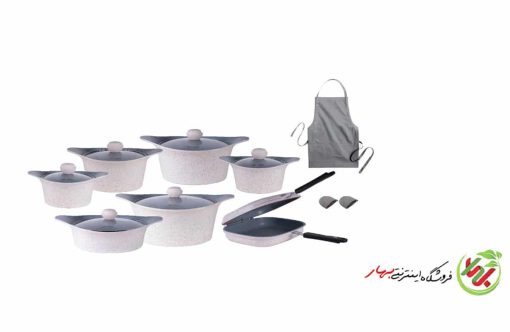 خرید سرویس پخت و پز 15 پارچه ام جی اس مدل کره‌ای C ماربل